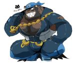  2021 anthro anthrofied archie_(pok&eacute;mon) beard big_muscles bottomwear brown_body brown_fur bulge clothing facial_hair fur huge_muscles huge_pecs hyaku_(artist) kemono male mammal muscular muscular_anthro muscular_male nintendo pants pok&eacute;mon simple_background solo team_aqua teeth ursid video_games white_background 