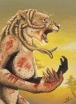  africa anthro blood blood_on_face blood_on_hand bodily_fluids breasts claws dreadlocks ear_piercing ear_ring fangs felid female lion mammal nature nature_background open_mouth pantherine piercing plant solo sunset teeth tree whiskers 
