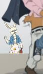  2021 ambiguous_gender anthro beastars blurred_foreground caught clothed clothing cropped dress faceless_ambiguous faceless_character faceless_male female fully_clothed haru_(beastars) lagomorph leporid louis_(beastars) male male/ambiguous mammal pants_down partially_clothed rabbit spicedpopsicle 