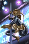  anthro cobra english_text genitals hi_res libra-11 male penis pole reptile scalie snake solo spotlight stripper_pole text 