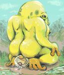  2021 ambiguous_gender amphibian anthro butt digital_media_(artwork) duo facesitting frog hi_res interspecies kneeling looking_back male male/male nintendo nipples nude olimar outside pikmin shinyluvdisc sitting size_difference video_games wollywog 