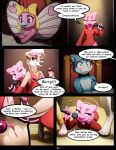  anthro berry_ranieri blue_body blue_fur breasts butterfree clothed clothing comic darkmirage digital_media_(artwork) dress english_text female fur group hi_res male nintendo pink_body pink_eyes pink_fur pok&eacute;mon pok&eacute;mon_(species) red_clothing red_dress text video_games 