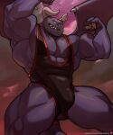  abs anthro biceps bulge claws clothed clothing dragaux dragon flexing horn jimsdaydream looking_at_viewer male muscular muscular_anthro muscular_male nintendo patreon pecs purple_body ring_fit_adventure sharp_teeth solo teeth text url video_games wings wrestling_singlet 