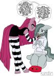  absurd_res anthro anthrofied bottomless clothed clothing dialogue duo english_text female female/female footwear friendship_is_magic goth hasbro hi_res impending_piercing kandlin knife knife_play marble_pie_(mlp) my_little_pony pinkamena_diane_pie running_mascara socks text threatened 