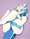  &lt;3 absurd_res anthro anus aquatic_dragon armor blue_body blue_eyes blue_scales blush butt dragon female frill_(anatomy) genitals gills head_crest head_frill headgear helmet hi_res marine nautilie novah_ikaro presenting presenting_hindquarters pussy pussy_blush scales solo white_body 