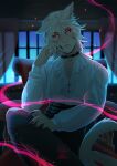  2021 5_fingers animal_humanoid cat_humanoid clothed clothing compass_(artist) digital_media_(artwork) felid felid_humanoid feline feline_humanoid fingers hi_res humanoid inside male mammal mammal_humanoid red_eyes smile solo 