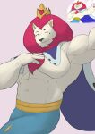  anthro cartoon_network clothed clothing crown felid hair hi_res king king_snugglemagne_xxv koffisusu69 lion male mammal mane mane_hair mao_mao:_heroes_of_pure_heart muscular muscular_anthro muscular_male one_eye_closed pantherine pecs red_hair royalty solo topless wink 