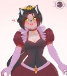  anthro blush clothed clothing crown digital_media_(artwork) domestic_cat dress felid feline felis female hair hi_res humanoid jewelry mammal moira queen royalty shan3ng simple_background smile solo 