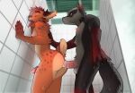  anal anthro aseysh bathroom bobcat bodily_fluids canid canine coop_(character) cum cum_inside felid feline fox genital_fluids genitals hi_res lynx male male/male mammal minute penile_spines penis raised_tail sex shower tagme tongue tongue_out 