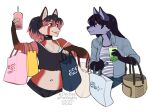  2021 ailurid alpha_channel anthro black_nose breasts canid canine canis clothed clothing digital_media_(artwork) female fox hair kittydee mammal midriff navel open_mouth red_panda simple_background smile teeth tongue transparent_background 