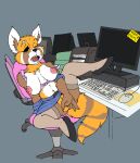  aggressive_retsuko ailurid anthro bleeding_dragon breasts canid canine chair clothing computer female fingering fingering_self fur furniture genitals grey_background hi_res inner_ear_fluff inside keyboard leggings legwear looking_down looking_pleasured mammal masturbation nipples nude office one_eye_closed one_leg_up open_mouth post-it_note pussy raised_leg red_panda retsuko sanrio simple_background sitting solo stockings teeth text thick_thighs tongue tuft undressed vaginal vaginal_fingering vaginal_masturbation wide_hips wink 
