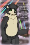  absurd_res anthro beverage black_body black_fur black_sclera darknetic digital_media_(artwork) english_text fluffy fog foreskin fur furniture genitals green_eyes happy hi_res kuma_(darknetic) lights looking_at_viewer male mammal neck_tuft nude open_mouth party penis simple_background slightly_chubby smile solo table text tongue tuft uncut ursid yellow_body yellow_fur 