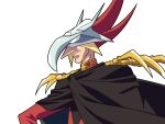  1boy cape char_aznable character_request commentary_request cyborg_009 gundam hand_on_hip highres long_nose mask reprilo_channel simple_background smirk white_background 