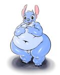  2021 alien anthro anthrofied balls black_eyes blue_body blue_fur blue_nose disney experiment_(lilo_and_stitch) fur genitals hi_res hyper lilo_and_stitch male notched_ear open_mouth open_smile overweight overweight_anthro overweight_male penis shy small_penis smile solo standing stitch_(lilo_and_stitch) thick_thighs trashdrawy 