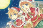  blonde_hair blue_eyes christmas close gloves hat kagamine_len kagamine_rin moon night short_hair snow tagme_(artist) vocaloid 