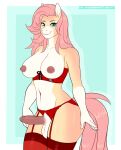  anthro balls big_breasts big_penis biped bottomwear breasts clothing equid equine erection fur gala genitals gynomorph hair horse humanoid intersex kitsunewaffles-chan looking_at_viewer mammal nipples penis simple_background smile solo standing thick_thighs wide_hips 