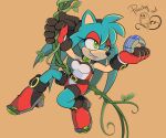  alpha_channel anthro blue_body blue_fur bottomwear clothed clothing collar digital_media_(artwork) eulipotyphlan fan_character fangs female footwear fur gloves green_eyes handwear hedgehog mammal peachyowl plant purity_the_hedgehog shorts simple_background smile solo sonic_the_hedgehog_(series) transparent_background treasure video_games 