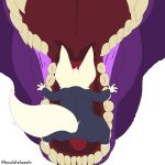  1:1 anthro balancing bodysuit canid canine clothing crawling dinosaur duo female fennec fluffy fluffy_tail fox hi_res hocolatemilk long_ears male mammal open_mouth reptile rubber scalie sharp_teeth size_difference skinsuit spread_legs spreading teeth throat tight_clothing tongue uvula vore zoe_(hocolatemilk) 