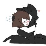  &lt;3 1:1 ambiguous_gender anthro black_body black_fur blush bodily_fluids brown_hair canid canine canis changed_(video_game) chano crying duo eyes_closed fur hair hand_on_back hand_on_head hug human lin_(changed) male mammal open_mouth puro_(changed) sad simple_background tears white_background white_body wolf 