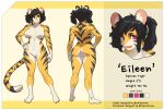  absurd_res anthro black_hair breasts butt english_text felid feline female hair hi_res mammal model_sheet pantherine pgm300 pigtails red_eyes solo text tiger twintails_(hairstyle) 