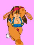  anthro breasts clothing female footwear hair hi_res kskillz lagomorph leporid mammal overalls rabbit shoes sneakers solo 