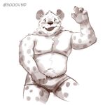  1:1 3000vnd anthro bulge clothed clothing cute_face embarrassed hyaenid male mammal nipples overweight overweight_anthro overweight_male smile solo spotted_hyena topless underwear 
