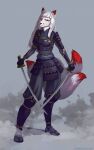  anthro armor canid canine estih female fox hi_res mammal melee_weapon multi_tail samurai solo sword warrior weapon 