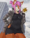  4:5 anthro beverage clothing female hair hi_res jacket lunora mammal rodent sciurid snow solo topwear zanzagen 