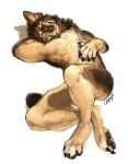  anthro brown_body brown_fur canid canine canis creeps fur looking_at_viewer male mammal muscular muscular_anthro muscular_male solo wolf yellow_eyes 