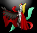  anthro avian black_background breasts cape clothing dramsama fak&eacute;mon feathered_wings feathers female floofingfluff frown genitals hi_res navel nintendo nipples nude pok&eacute;mon pok&eacute;mon_(species) pok&eacute;mon_uranium pussy simple_background solo video_games wings 
