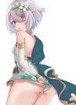  1girl absurdres ass bangs breasts detached_sleeves elf highres kokkoro_(princess_connect!) looking_at_viewer looking_back muromachi_atsushi panties pantyshot pink_eyes pointy_ears princess_connect! see-through_sleeves short_hair silver_hair small_breasts small_hands underwear 