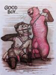  animal_genitalia anthro bdsm bondage bound duo genitals hi_res leash lutrine male male/male mammal mustelid penis sheath sushiotter_(artist) 