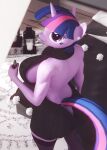  3d_(artwork) absurd_res anthro anthrofied big_breasts breasts clothing dashie116 digital_media_(artwork) equid equine female friendship_is_magic hasbro hi_res high-angle_view horn legwear looking_back mammal meme meme_clothing my_little_pony purple_body solo sweater thigh_highs topwear twilight_sparkle_(mlp) unicorn virgin_killer_sweater 