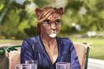  anthro better_call_saul blonde_hair blue_eyes clothed clothing felid feline female hair kim_wexler lion looking_away mammal noitro pantherine sitting solo 