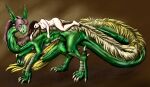  caressing claws couple_(disambiguation) dma duo female female/female feral green_body green_scales hi_res human interspecies_relationship lying mammal mane on_back reptile riding scales scalie size_difference submissive transformation 