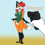  1:1 anthro breasts camel_toe canid canine clothed clothing dialogue digital_media_(artwork) duo english_text female fox fur gun hair half-closed_eyes handgun hi_res holding_object holding_weapon looking_at_viewer mammal narrowed_eyes nipple_outline one-piece_swimsuit open_mouth outside pepper_(sketchytoasty) ranged_weapon simple_background sketchytoasty smile solo solo_focus standing swimwear text thick_thighs tongue weapon 