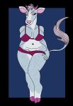  anthro belly blue_body blue_eyes blue_fur blue_skin bovid bovine breasts cattle clothing cloven_hooves female fur hair hi_res hooves horn kingpillar mammal mommy_kink mother parent pink_ears pink_hair pink_horn soft solo striptease tail_tuft thick_thighs tuft underwear undressing 