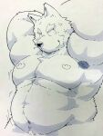  2021 anthro belly canid canine canis domestic_dog hi_res male mammal moobs musclegut navel nipples overweight overweight_anthro overweight_male simple_background sketch solo suishou0602 