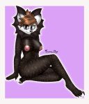  absurd_res anthro big_breasts breasts brown_hair canid canine canis claws dark_body dark_skin feet female fin fur hair hi_res hybrid mammal nipples pink_nipples promedio purple_background purple_eyes scales simple_background solo solo_focus thick_thighs white_body white_fur wolf 