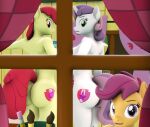  3d_(artwork) anthro anthrofied apple_bloom_(mlp) breasts butt cm26 digital_media_(artwork) equid equine female friendship_is_magic group hasbro horn looking_back mammal my_little_pony nude scootaloo_(mlp) sweetie_belle_(mlp) unicorn window 