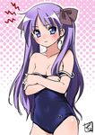  artist_request blush hiiragi_kagami lucky_star one-piece_swimsuit purple_hair school_swimsuit solo swimsuit tears undressing 