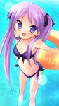  bikini blush from_above hiiragi_kagami innertube lens_flare long_hair looking_at_viewer lucky_star navel open_mouth purple_eyes purple_hair solo swimsuit yukizuki_chikuba 