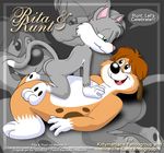  animaniacs anthro bbmbbf butt canine cat dialog dog duo feline female interspecies kittymaniacs male mammal party_time rita rita_(animaniacs) rita_and_runt runt smile text unknown_artist 