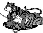  aladdin black_hair breasts chain disney feline female fissureking hair jasmine jasmine_(aladdin) kneeling male mammal monochrome multi_breast nipples nude plain_background pussy rajah tiger transformation white_background 