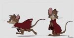  2021 anthro aseethe brown_body brown_fur cheek_tuft don_bluth facial_tuft fur head_tuft hi_res holding_object mammal mouse mrs._brisby murid murine pink_nose rodent running signature simple_background smile solo the_secret_of_nimh tuft whiskers white_background 