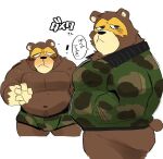  2021 animal_crossing anthro blush bulge camo camo_clothing camo_print camo_underwear clothing hyaku_(artist) ike_(animal_crossing) japanese_text kemono male mammal musclegut nintendo overweight overweight_anthro overweight_male pattern_clothing pattern_underwear simple_background solo text underwear ursid video_games white_background 