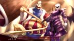 2boys absurdres cosplay dark_souls fat hammer highres king_dedede kirby_(series) knight male_focus mask meta_knight multiple_boys polearm shiburingaru souls_(from_software) spear super_smash_bros. weapon wings 