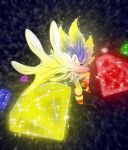  anthro blue_body blue_fur chaos_emerald chaos_emeralds clothing eraide eulipotyphlan fur gloves glowing glowing_eyes handwear hedgehog hi_res looking_at_viewer male mammal multicolored_body multicolored_fur reaching red_eyes solo sonic_the_hedgehog sonic_the_hedgehog_(series) space sparkles super_form super_sonic 