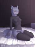  2020 3:4 anthro bed bedroom_eyes blush brand_new_animal breasts clothing detailed_background ear_piercing ear_ring eyelashes female fluffy fluffy_tail fur furniture gesture green_eyes grey_body grey_fur hi_res leggings legwear looking_at_viewer mammal marie_itami mink mustelid musteline narrowed_eyes navel neck_tuft one_eye_closed panties piercing seductive sitting_on_bed smile solo sparklyon3 studio_trigger suggestive teeth thick_thighs tight_clothing tuft turtleneck underwear wink winking_at_viewer 