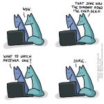  1:1 ? blue_body blue_fox_(foxes_in_love) blue_fur blue_tail canid canine comic computer couple_(disambiguation) dialogue duo english_text feral fox foxes_in_love fur green_body green_fox_(foxes_in_love) green_fur green_tail hi_res laptop male_(lore) mammal shadow simple_background text url 